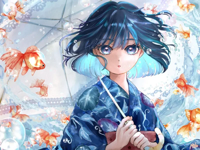 优雅泳姿：金鱼插画艺术之旅-远影归灯