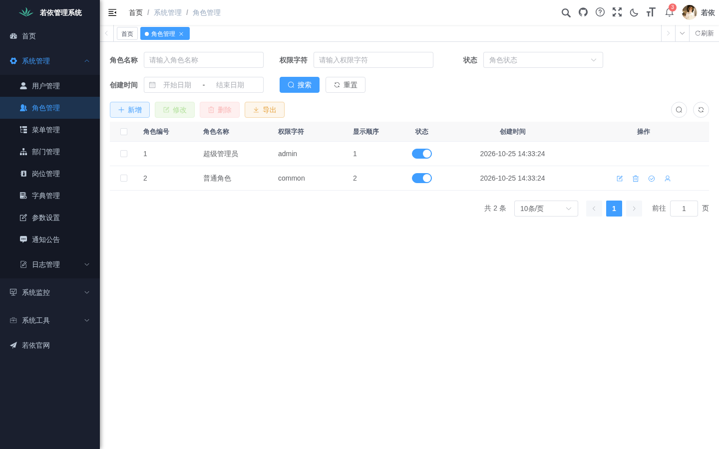 RuoYi-Vue 角色管理