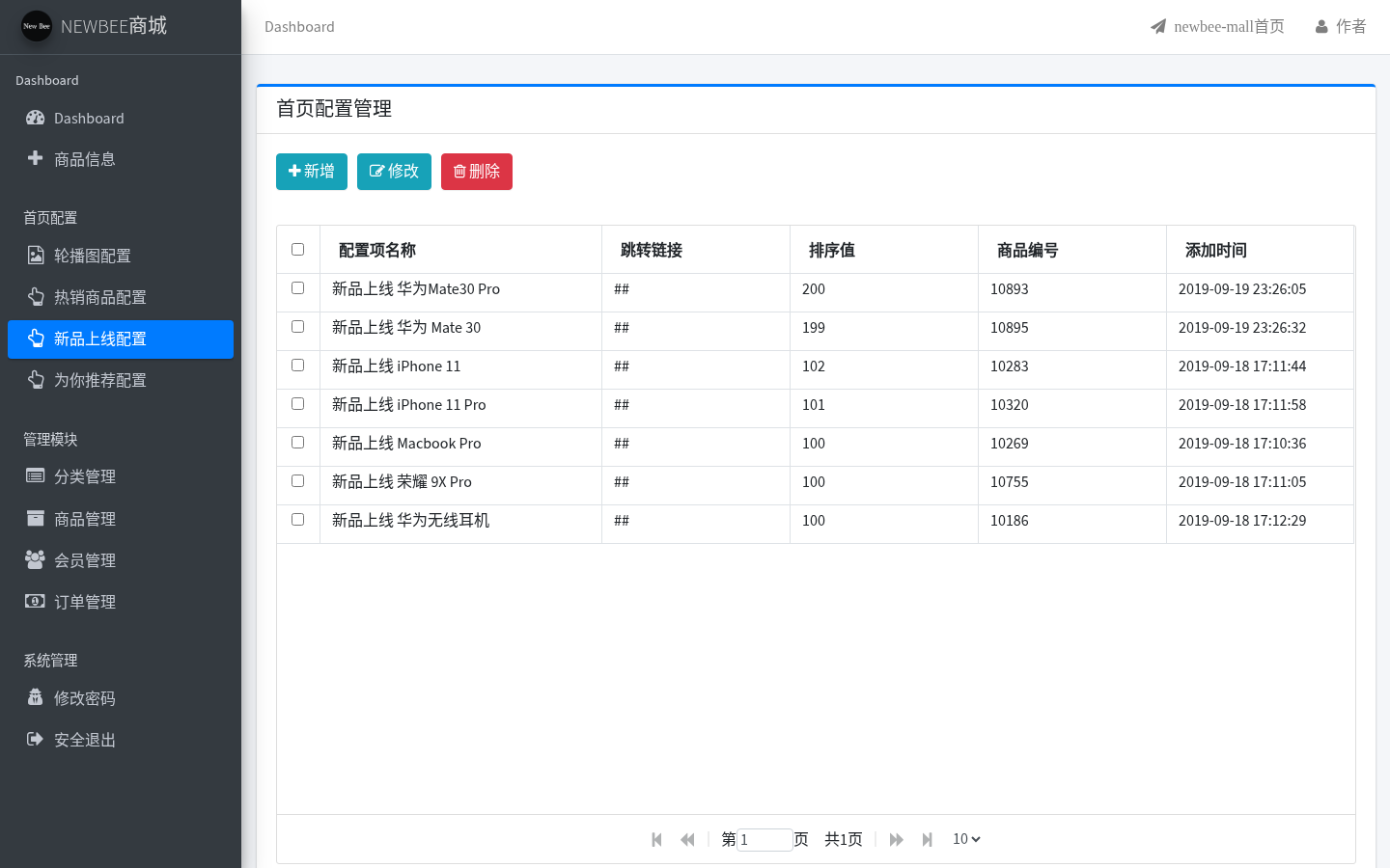 新品上线配置