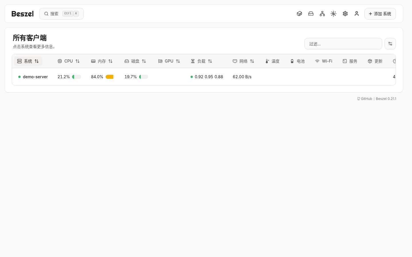 Beszel 首页所有客户端