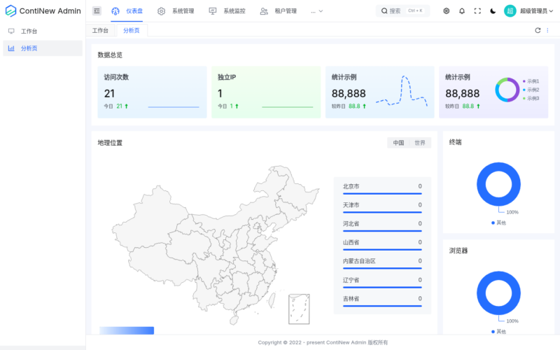 项目源码｜ContiNew Admin 中后台管理框架｜Vue3 + Spring Boot · 截图+源码-远影归灯