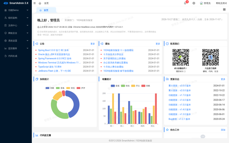 项目源码｜SmartAdmin 快速开发平台｜Vue3 + Spring Boot · 截图+源码-远影归灯