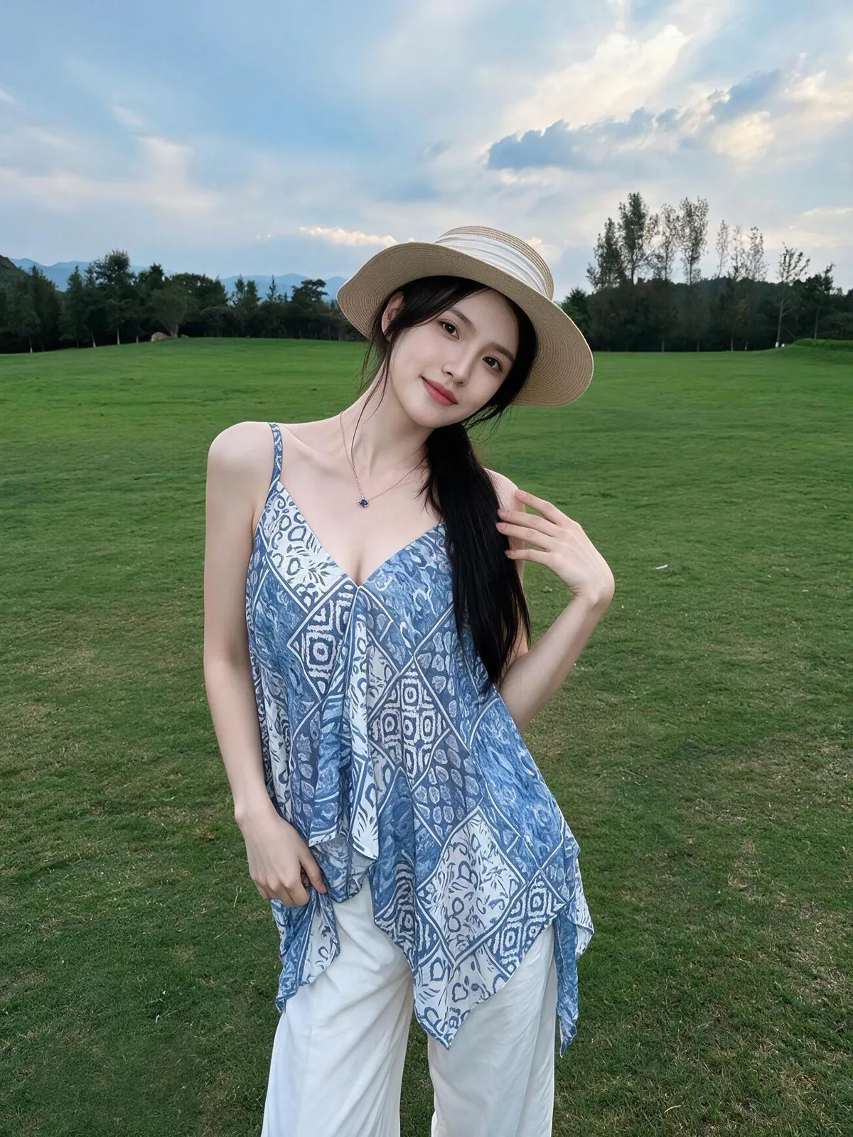 蓝纹吊带草帽 · 草地外景人像(02)