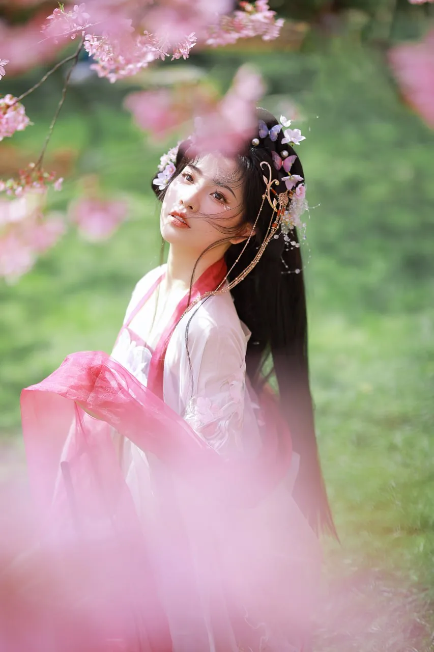 白裙仰樱衔花 · 春日汉服外景人像（03）