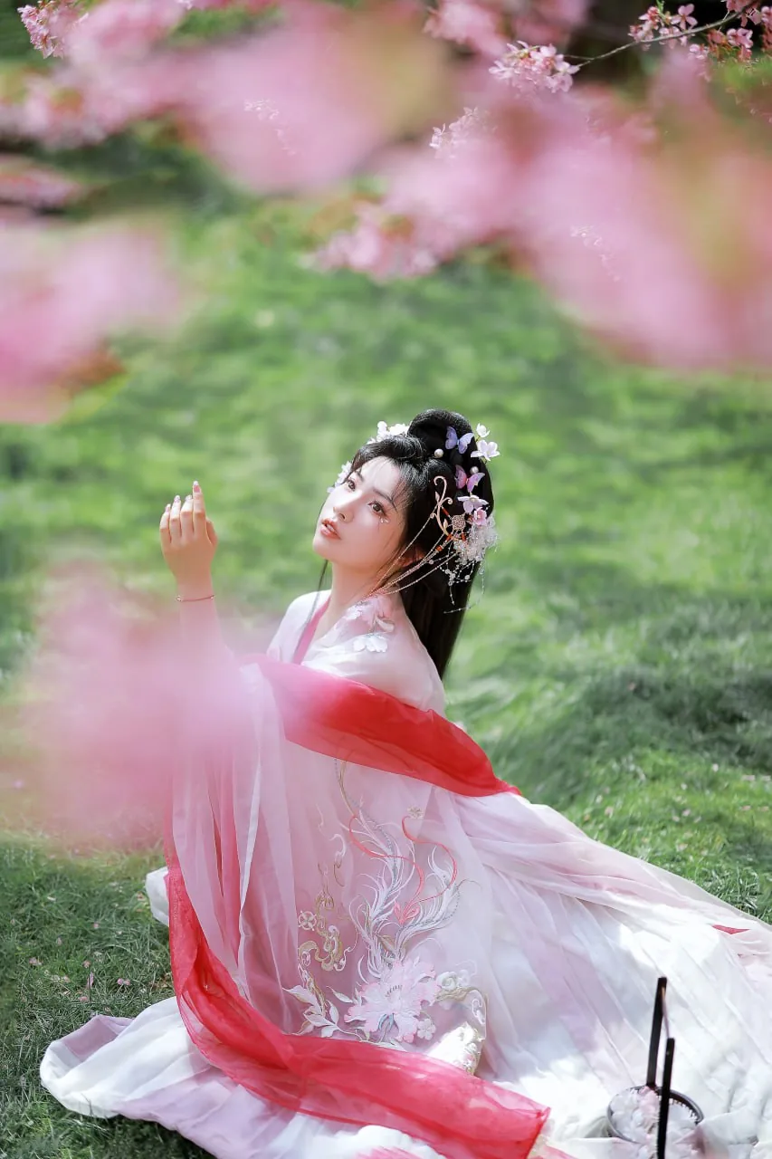 白裙仰樱衔花 · 春日汉服外景人像（06）