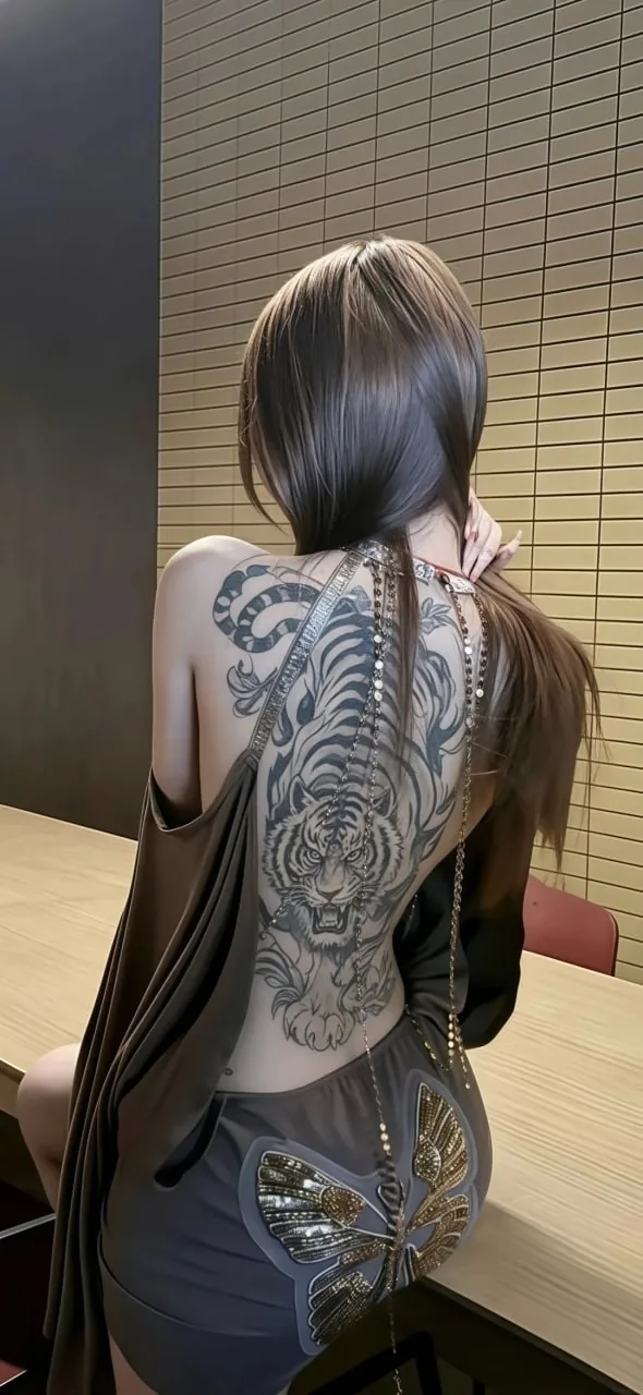 黑裙花臂背纹 · 东方刺青暗调写真壁纸（08）