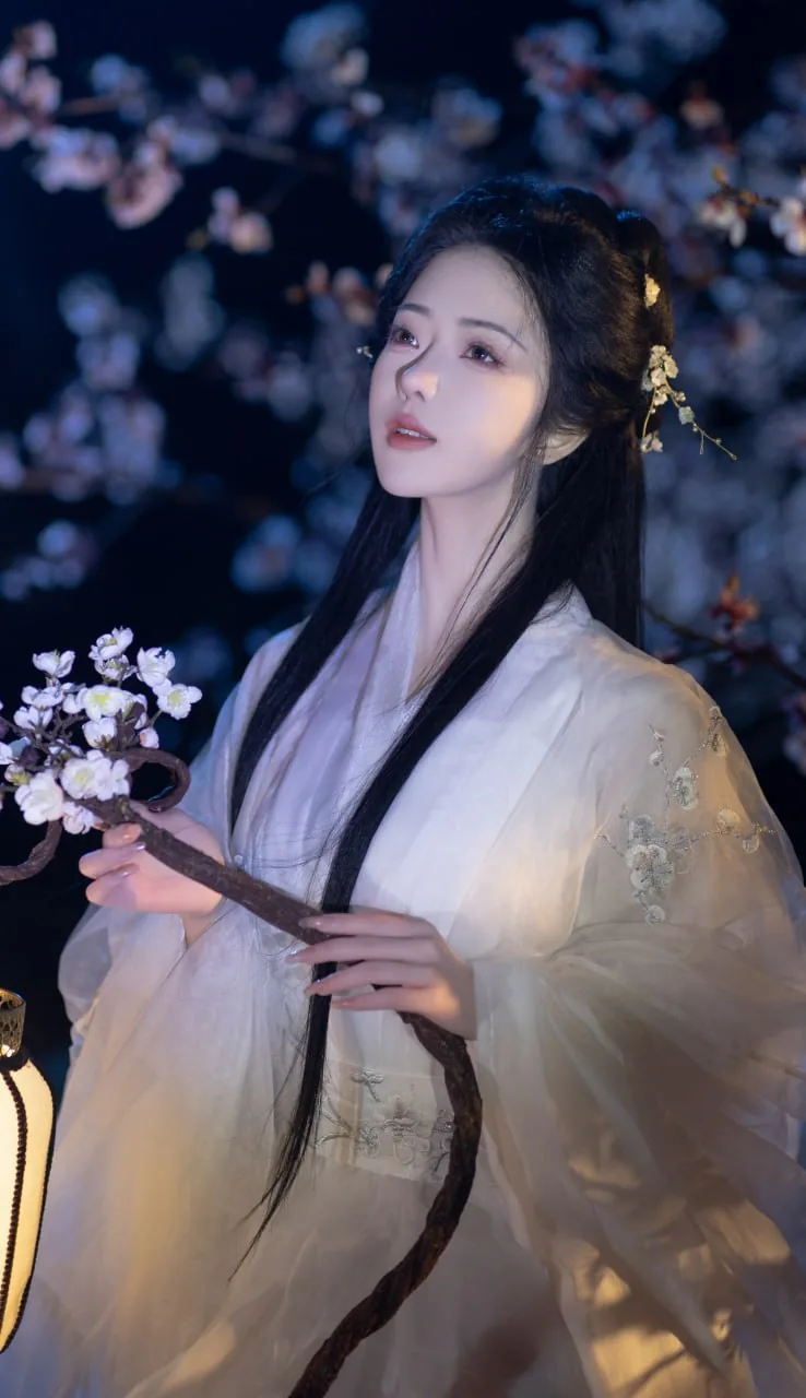 白纱斗笠提灯 · 夜梅花下古风汉服写真（02）