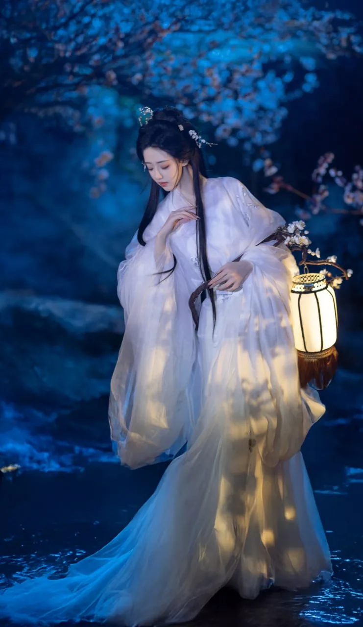 白纱斗笠提灯 · 夜梅花下古风汉服写真（03）