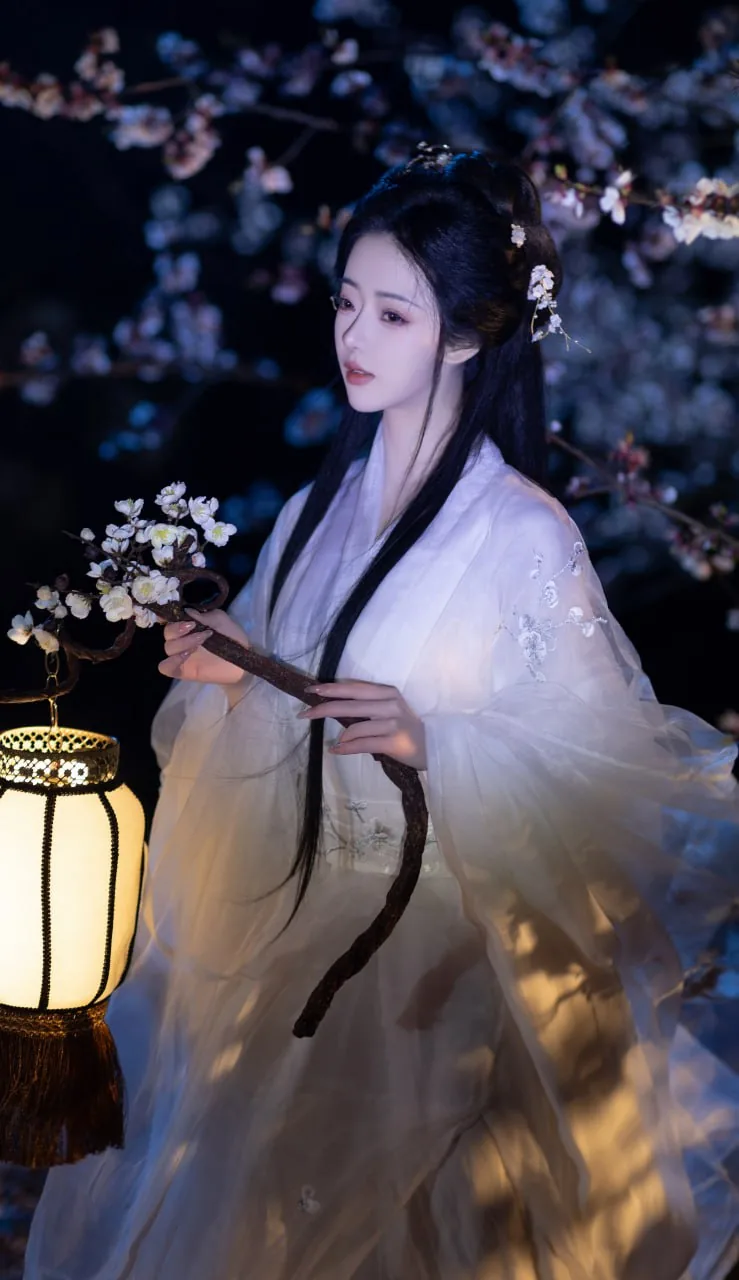 白纱斗笠提灯 · 夜梅花下古风汉服写真（04）