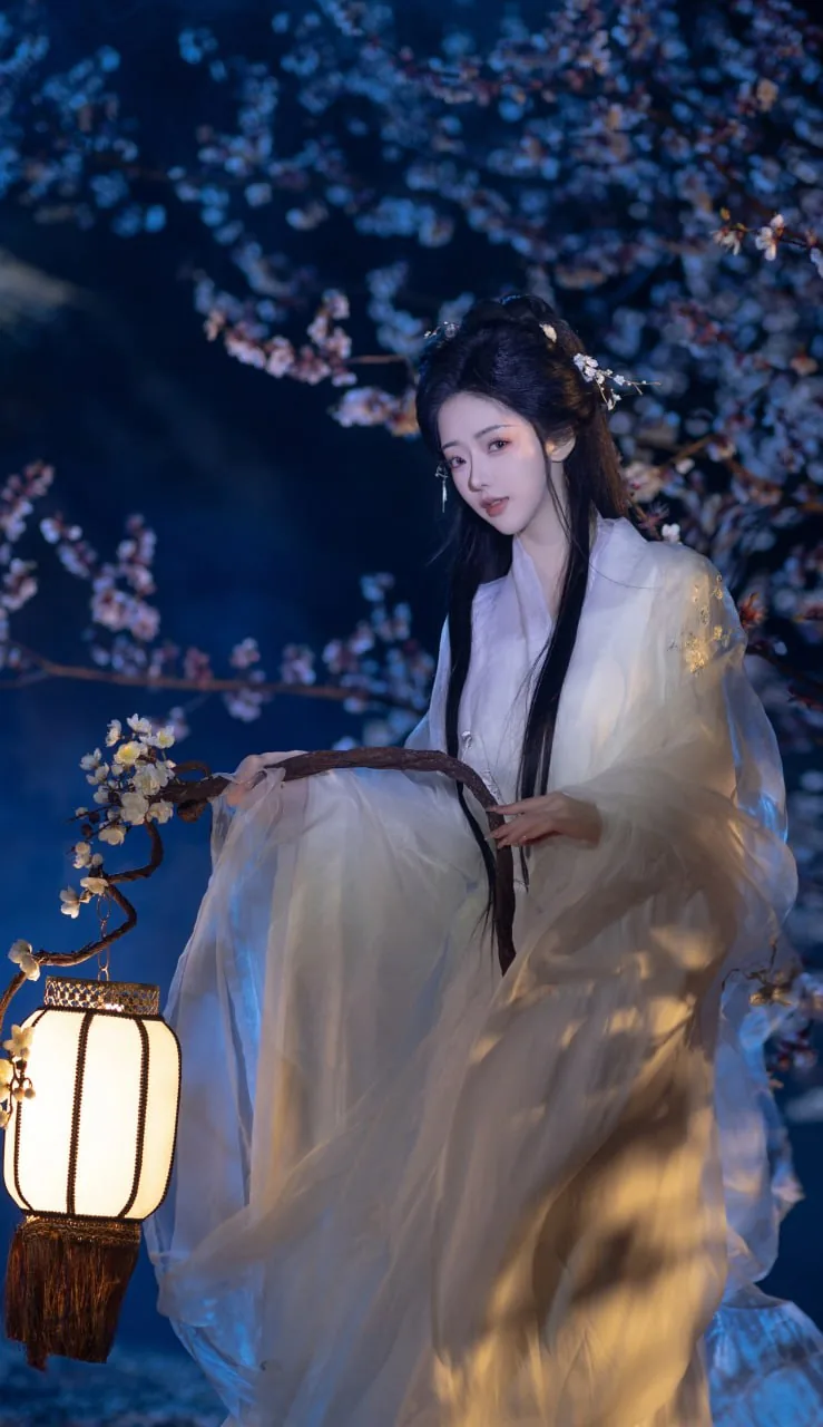 白纱斗笠提灯 · 夜梅花下古风汉服写真（05）