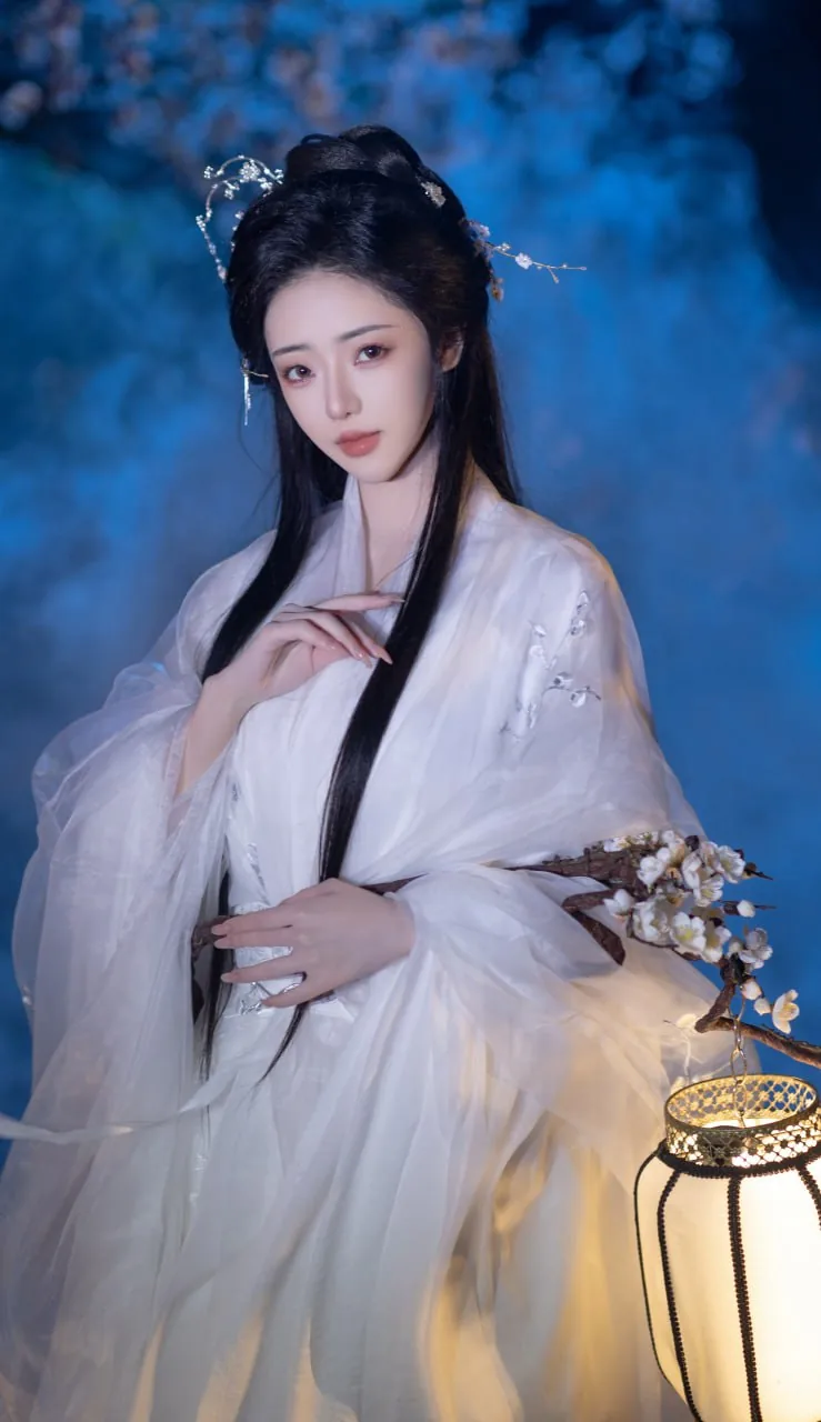 白纱斗笠提灯 · 夜梅花下古风汉服写真（06）