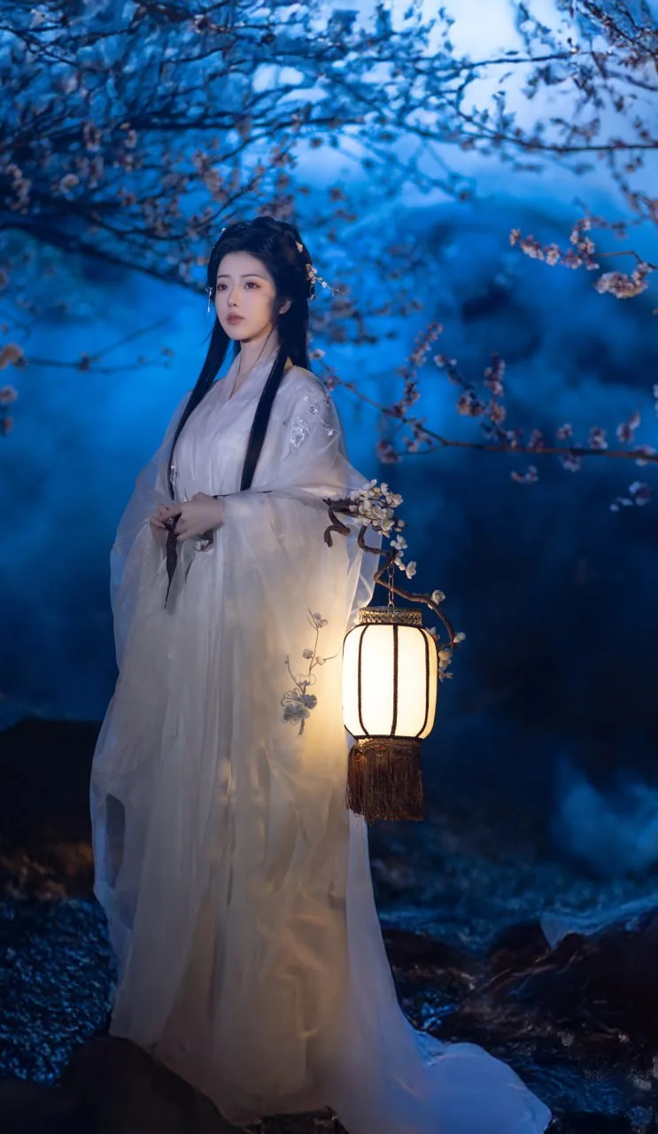 白纱斗笠提灯 · 夜梅花下古风汉服写真（07）