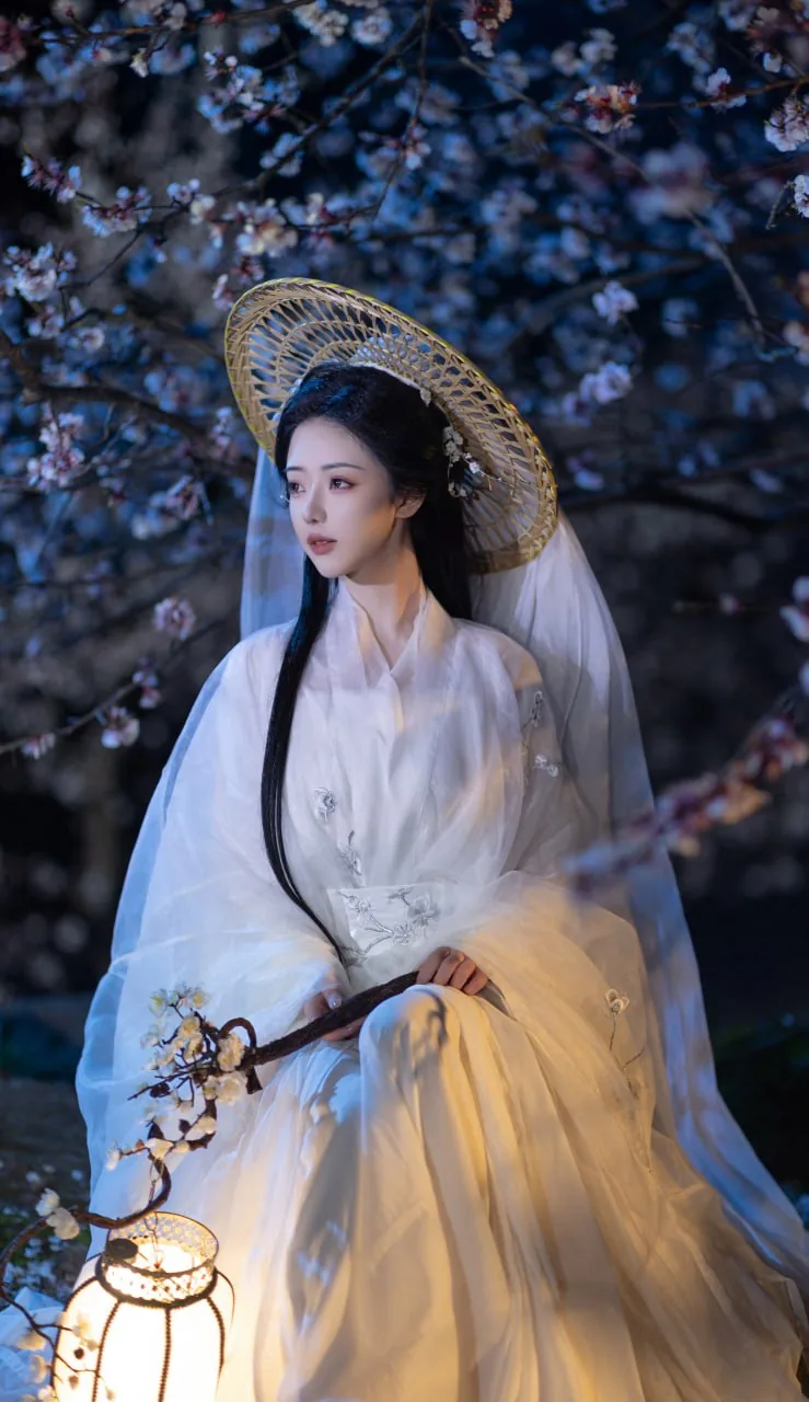 白纱斗笠提灯 · 夜梅花下古风汉服写真（09）