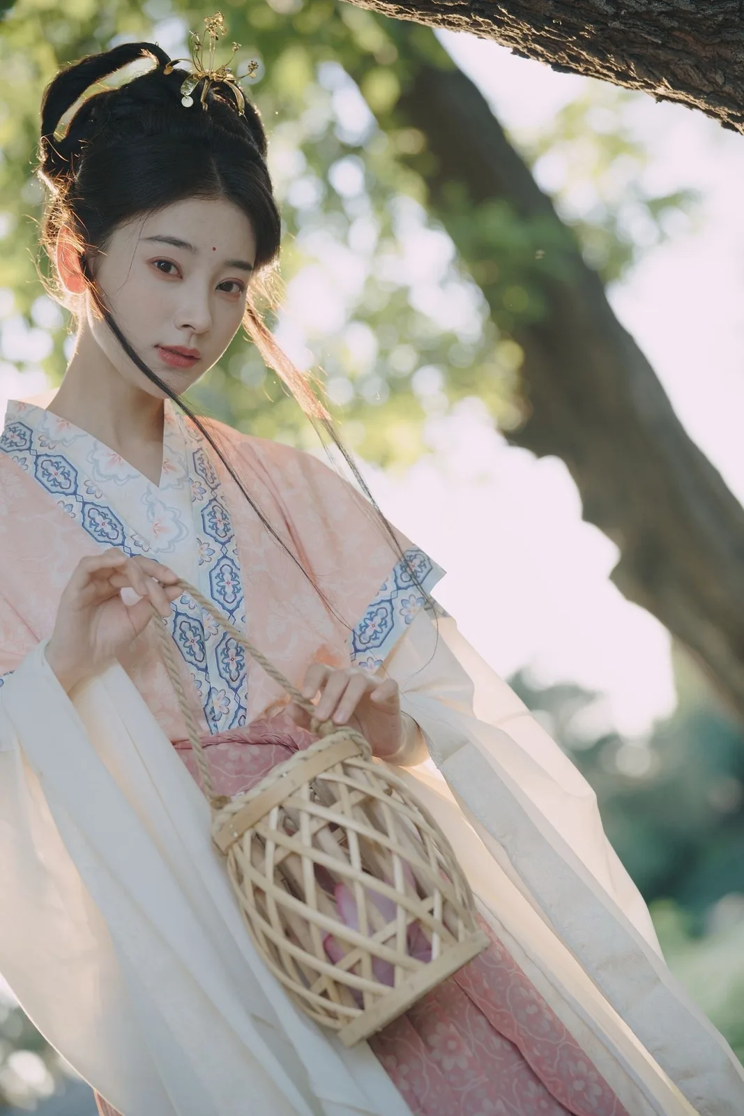 粉衫提竹篮 · 树下逆光汉服外景人像（05）