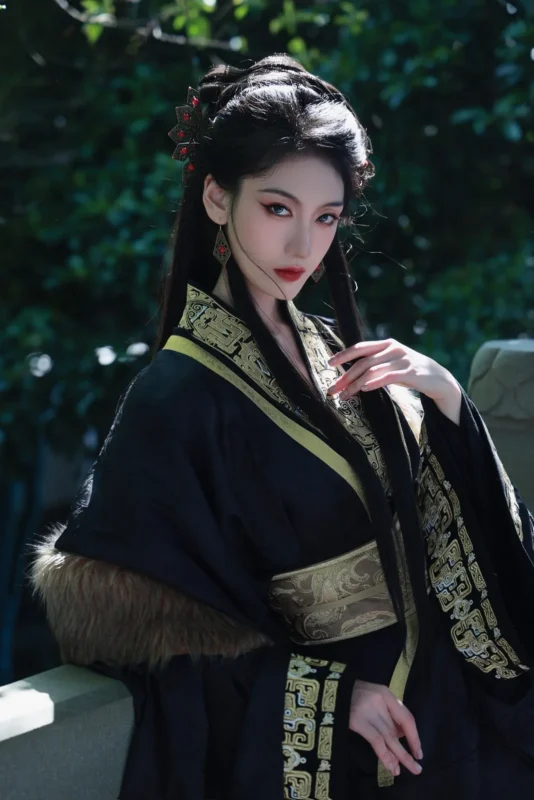 图集｜玄衣金纹执傩面 · 园林汉服外景人像（10P）-远影归灯