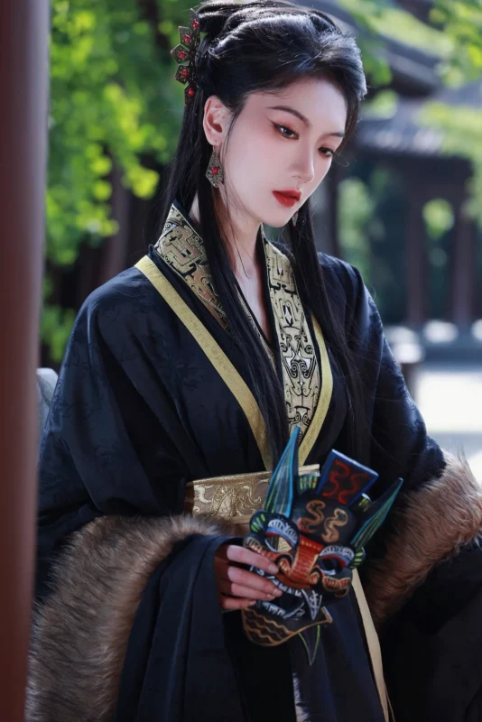 图集｜玄衣金纹执傩面 · 园林汉服外景人像（10P）-远影归灯