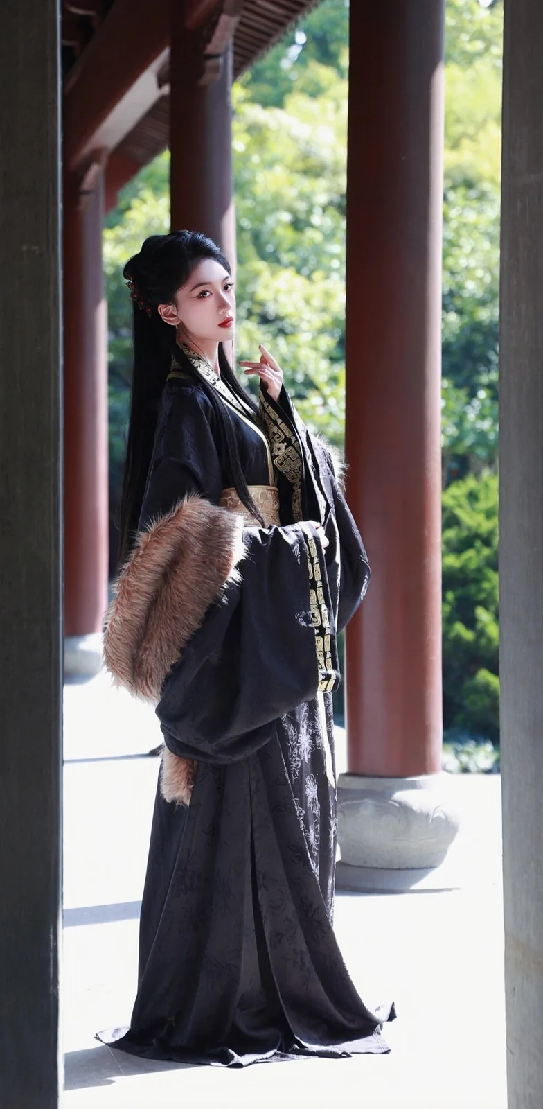 玄衣金纹执傩面 · 园林汉服外景人像（04）